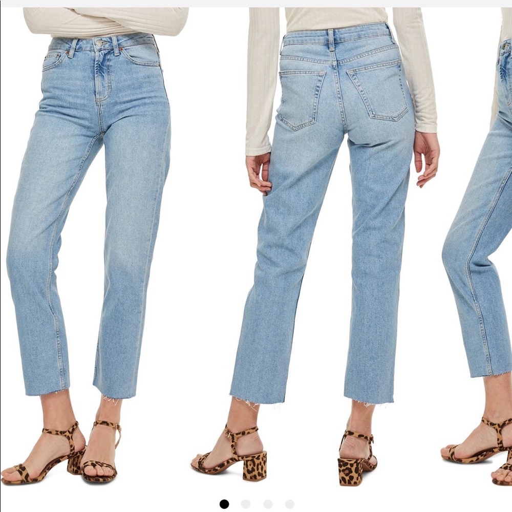 Topshop Straight Leg Crop Raw Hem Jeans Petite - Color Bleach - US10P